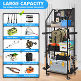 MUONM Fishing Rod Holders for Garage,Fishing Rod Rack with 3 Tier can Holds up to 12 Rods,Fishing Rod Organizer with Wheels for Outdoor and Indoor,Dark Black (Large) MUONM