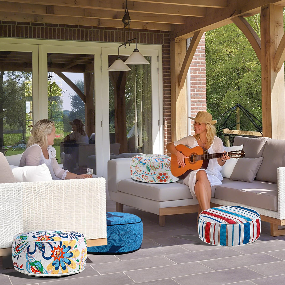 UPWELL Waterproof Inflatable Outdoor Ottoman Pouf,Portable Patio Footrest, Durable & Stylish, Perfect for Garden, Pool, Camping & Home Use - D20 xH9（LeisureLift） UPWELL