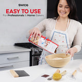 Swice Bread Proofing Basket, Round 9-Inch Banneton Sourdough Starter Kit with Lame, Dough Scraper, Linen Liner, and Basting Brush, Complete Bread Making Supplies and Tools Swice