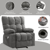 Massage Recliner Chair for Adults with Lumbar Heating Rocker Recliners with 2 Cup Holders and USB Charge Port for Living Room KWKSV