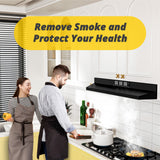 FIREGAS Black Range Hood 36 inch Under Cabinet, Ducted/Ductless Convertible Kitchen Hood, Black Painted Stainless Steel Vent Hood with LED Light,2 Speed Exhaust Fan FIREGAS