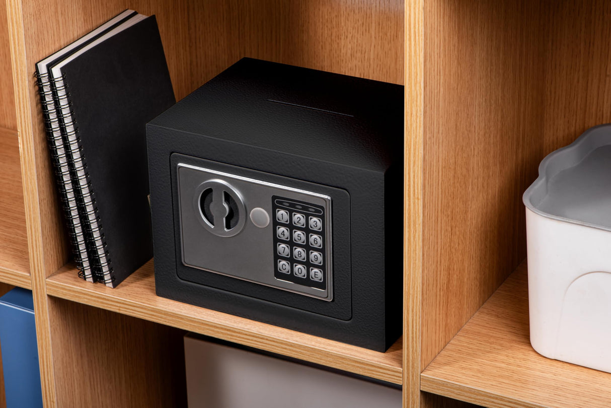 Safe Box Money Cash Safe with Digital Keypad & Keys Gun Safe Mini Security Lock Safe Boxes for Coin Home Office Hotel Rooms Business Jewelry Gun (Black) ELLAIG