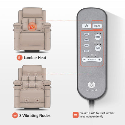 MCombo Medium Dual Motor Power Lift Recliner Chair with Massage and Heat for Elderly People, Adjustable Headrest, Infinite Position, USB Ports, Fabric 7661 (Grey, Medium)