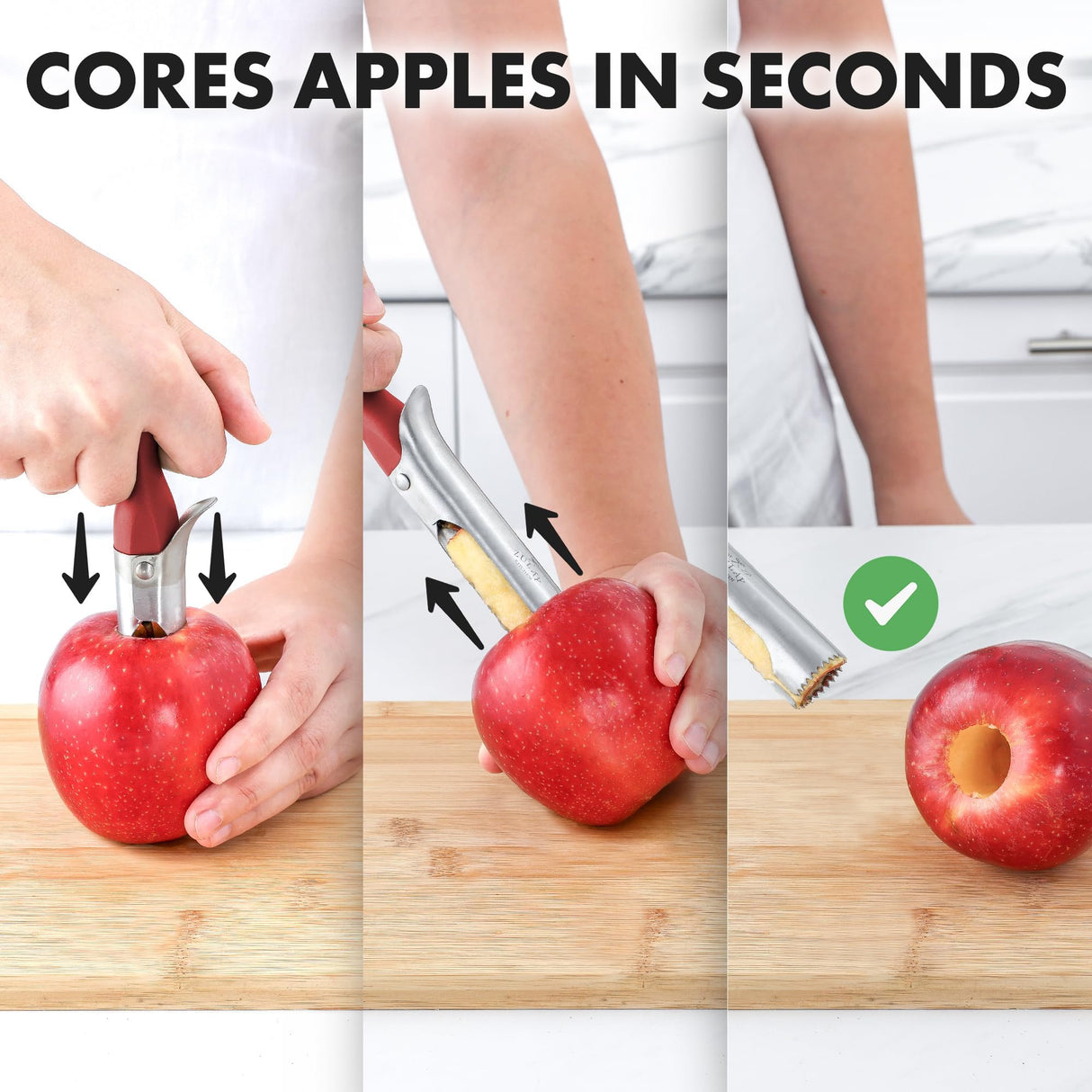 Zulay Kitchen Premium Apple Corer Tool - Ultra Sharp, Stainless Steel, Serrated Blades for Easy Coring - Easy to Use & Clean, Durable Apple Corer Remover for Baking Apples & More - Red Zulay Kitchen