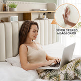 EnHomee Queen Bed Frame with Headboard and Storage, Upholstered Queen Bed Frame with Storage, Queen Size Bed Frame with 2 Drawers, Queen Size Bed Frame with Storage, NO Noise,No Box Spring Needed EnHomee