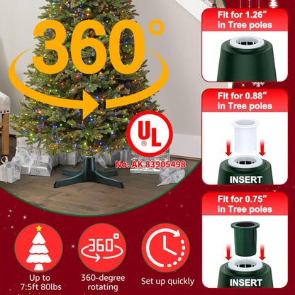 LAIAMER Rotating Christmas Tree Stand 360-Degree Adjustable Rotating Tree Stand for up to 7.5ft Tall and 80lbs Artificial Tree with 3 Trunk Diameter Settings