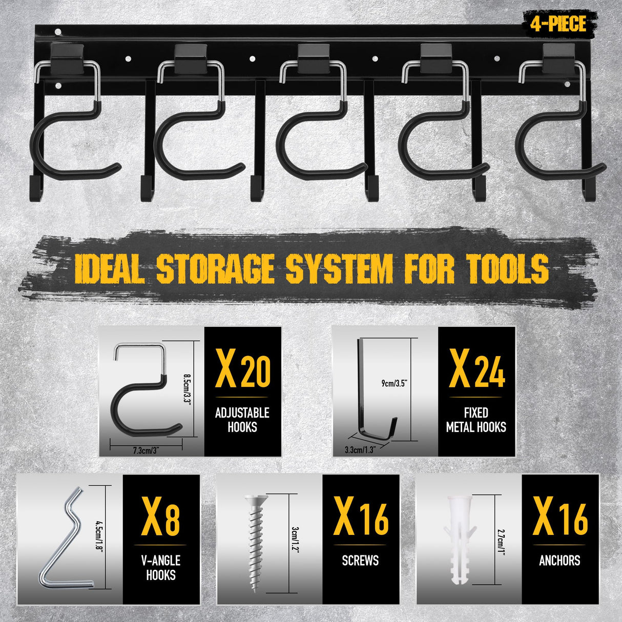 ELEAD 68'' All Metal Adjustable Garden Tool Organizer: Garage Tool Organizer Wall Mount with Black Garage Hooks, Garage Organizers and Storage, Tool Organizer for Broom Rake Holder Shovel ELEAD