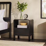 Walker Edison Modern Curved-Top Solid Wood 1-Drawer Nightstand with Open Cubby, 24 Inch, Black Walker Edison