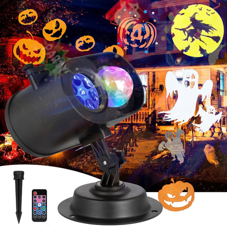 Halloween Christmas Projector Lights Outdoor, 15 Colors Ocean Wave and 12 Slides Patterns Halloween Christmas Decorations Holiday Projectors LED Waterproof Lights for Outside House Window Wall Decor BLUEHRESY
