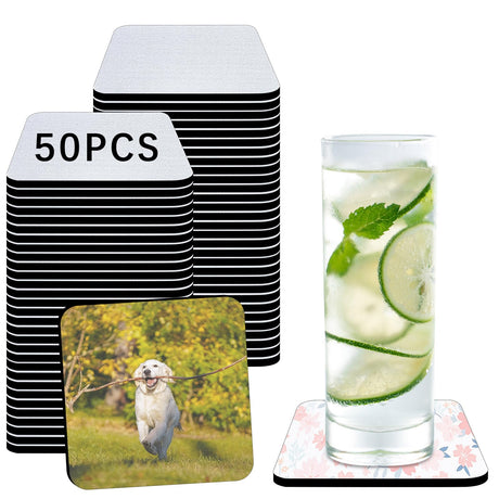 50 PCS Sublimation Coasters Blanks Bulk, 4x4 Inch Square Blank Cup Mat Rubber for Sublimation Transfer Heat Press Printing DIY Crafts ORJ