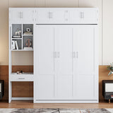 Harper & Bright Designs Queen Size Wall Murphy Bed with Desk, Wooden Queen Size Wall Bed with Storage Top Cabinet and Storage Shelves, White Harper & Bright Designs