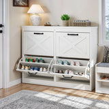 YITAHOME Shoe Cabinet with 4 Flip Drawers, Freestanding Shoe Rack, Shoe Organizer, Narrow Shoe Cabinet for EntryWay Hallway Living Room, White YITAHOME