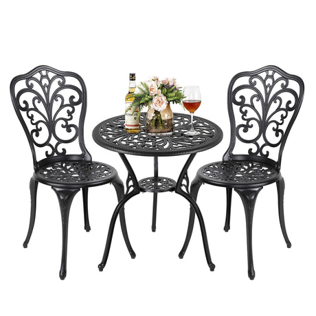 NUU GARDEN 3 Piece Outdoor Bistro Table Set, All Weather Cast Aluminum Patio Bistro Sets Patio Table and Chairs Set of 2 with Umbrella Hole for Yard, Garden, Balcony, Black NUU GARDEN