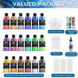 Nicpro 18 Colors 8.45oz Metallic Acrylic Pour Paint Supplies Kit, Large Volume Ready to Pour Premixed High Flow Pouring Paint Set with Silicone Pouring Oil, Gloves, Instructions for Beginner DIY Nicpro