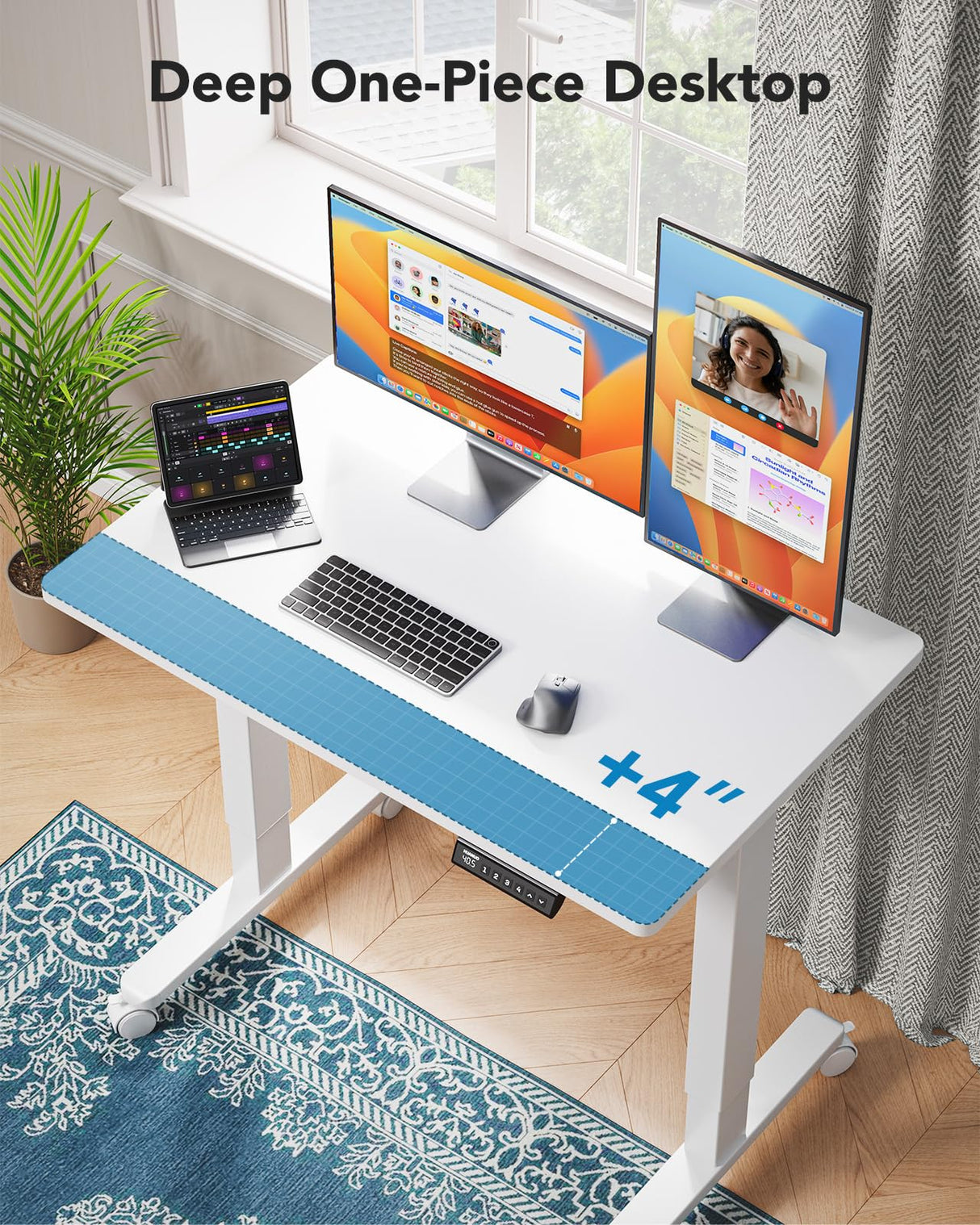 HUANUO Electric Small Standing Desk, 35" x 24" Whole Piece Desktop, Adjustable Height Computer Desk, 4 Height Memory Settings, Sit Stand Up Desk for Home Office, White HUANUO