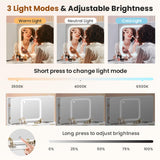 Pamapic 11 Drawers Vanity Desk with Foldable Mirror, Glass Top Makeup Vanity with LED Lights, 3 Lighting Modes, Golden Handles Dressing Table with Chair and Power Outlet Pamapic