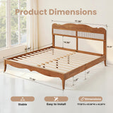 PHI VILLA Rattan King Bed Frame with Headboard, Wood Mid Century Boho Bed Frames, No Box Spring Needed, Brown PHI VILLA