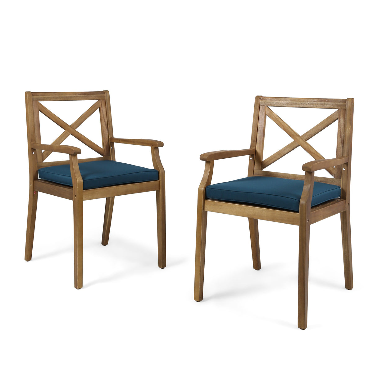 Christopher Knight Home Peter | Outdoor Acacia Wood Dining Chair Set of 2, Teak/Blue Cushion Christopher Knight Home