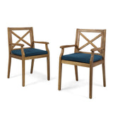 Christopher Knight Home Peter | Outdoor Acacia Wood Dining Chair Set of 2, Teak/Blue Cushion Christopher Knight Home