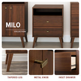 Prepac Milo Mid-Century Modern 2 Drawer Nightstand, Bedside Table, Contemporary Bedroom Furniture, 16"D x 25"W x 25"H, Cherry Prepac