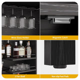 DWVO Tall Liquor Cabinets with LED Light, 71" Wine Liquor Bar Cabinet w/ 6-Bottle Liquor Dispenser & Wine Rack, Farmhouse Kitchen Cabinet for Dining Room, Black DWVO