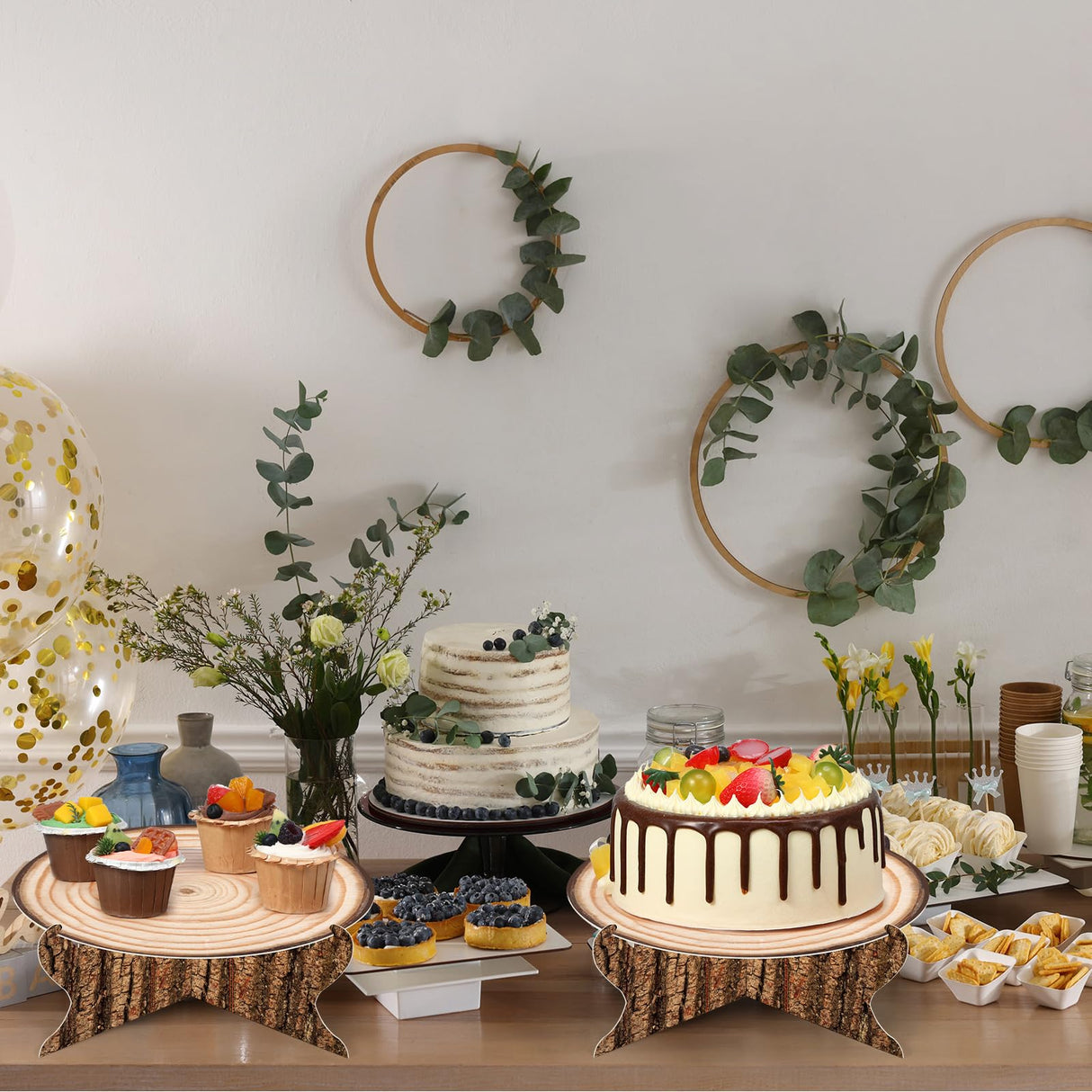 Zopeal 2 Pcs Woodland Cupcake Stand Wooden Cupcake Stand Decoration Western Cake Holder Camping Cake Holder for Woodland Baby Shower Decoration Forest Safari Birthday Party Supplies(Classic) Zopeal