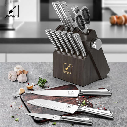 Knife Sets for Kitchen with Block imarku G14 Japanese Knife Set Stainless Steel Kitchen 14pcs, Built-in Sharpener, Sharp Knives with Non-slip Ergonomic Handle - Dishwasher Safe, Home Essential Gifts