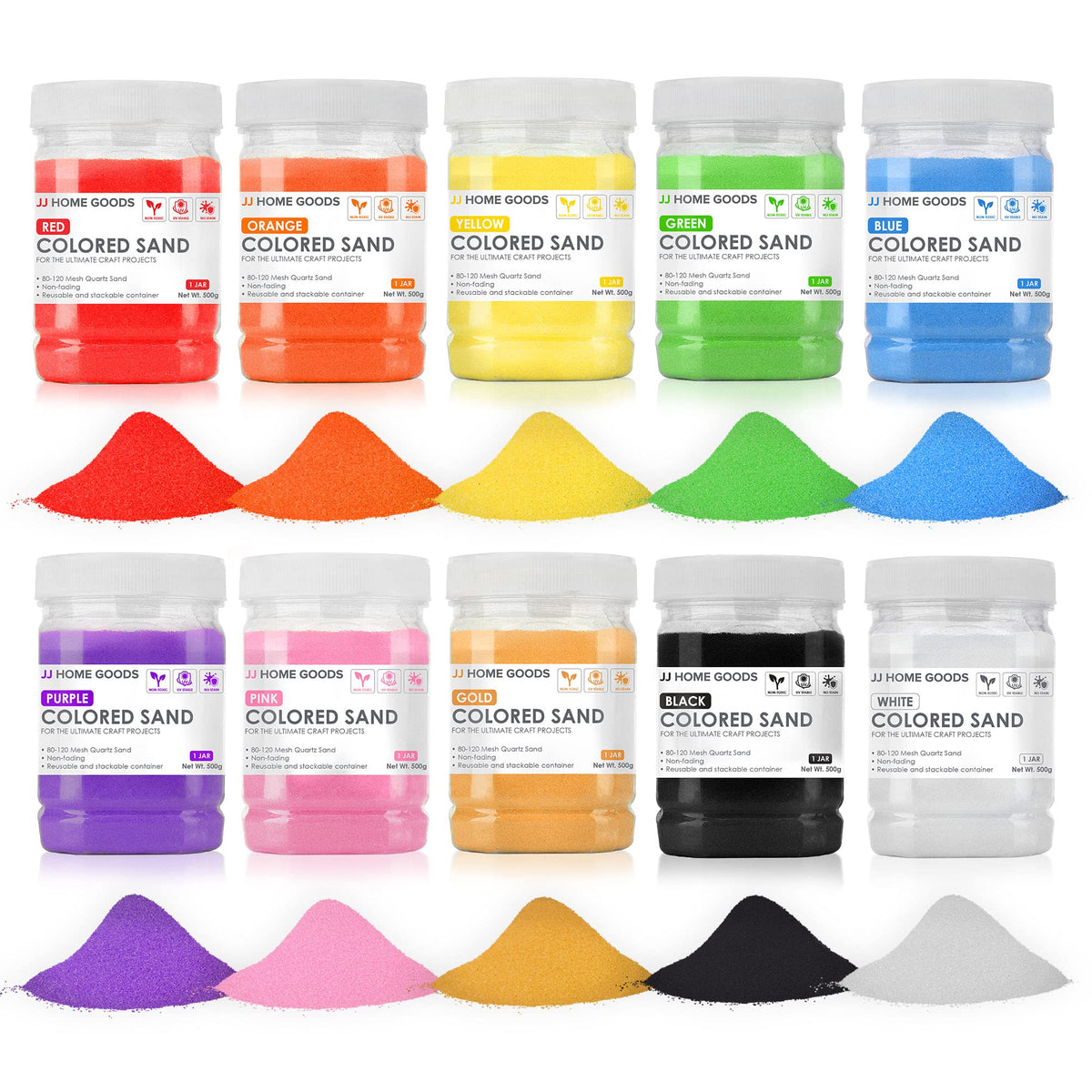 JJ CARE Colored Sand, 11 lbs. [10 Bottles] Craft Sand Art Kit for Kids ...