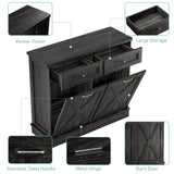 TOLEAD Double Tilt Out Trash Cabinet Free Standing 10 Gallon Wooden Dual Trash Can Cabinet with Barn Door for Farmhouse Kitchen,Living Room, Dining Room, Oak Grey TOLEAD