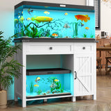 kepptory 40 Gallon Fish Tank Stand with Power Outlets, Farmhouse Decorative Aquarium Stand Furniture with Adjustable Shelves and Drawer, Reptile Turtle Tank Stand with Cabinet Storage (White, 30-40GL) kepptory