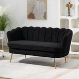 DWOYFO 59” Small Modern Teddy Loveseat Sofa, 2-Seater Sofa with Gold Metal Legs, Small Couch with Flower Shaped Back for Living Room Bedroom Office (Teddy, Black) DWOYFO