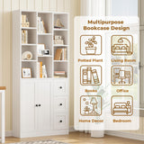 IRONCK Bookshelf and Bookcase with Doors and Drawers, 71" Tall 7 Tier Bookshelf with Display Storage Shelves for Home Office, White IRONCK