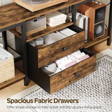 YATINEY TV Stand with Power Outlet for 65 Inch, Entertainment Center with 2 Fabric Drawers, TV Console Table with Open Storage Shelves for TVs, Cable Management, for Living Room, Bedroom, DS14UBR YATINEY