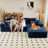 96" Modular Sectional Couch, Boneless L Shaped Cloud Sofa with Chaise Lounge, Corduroy Upholstered Couches Memory Foam Deep Seat, No Assembly Required, Ideal for Living Room(Blue, Right Facing) Lakifun