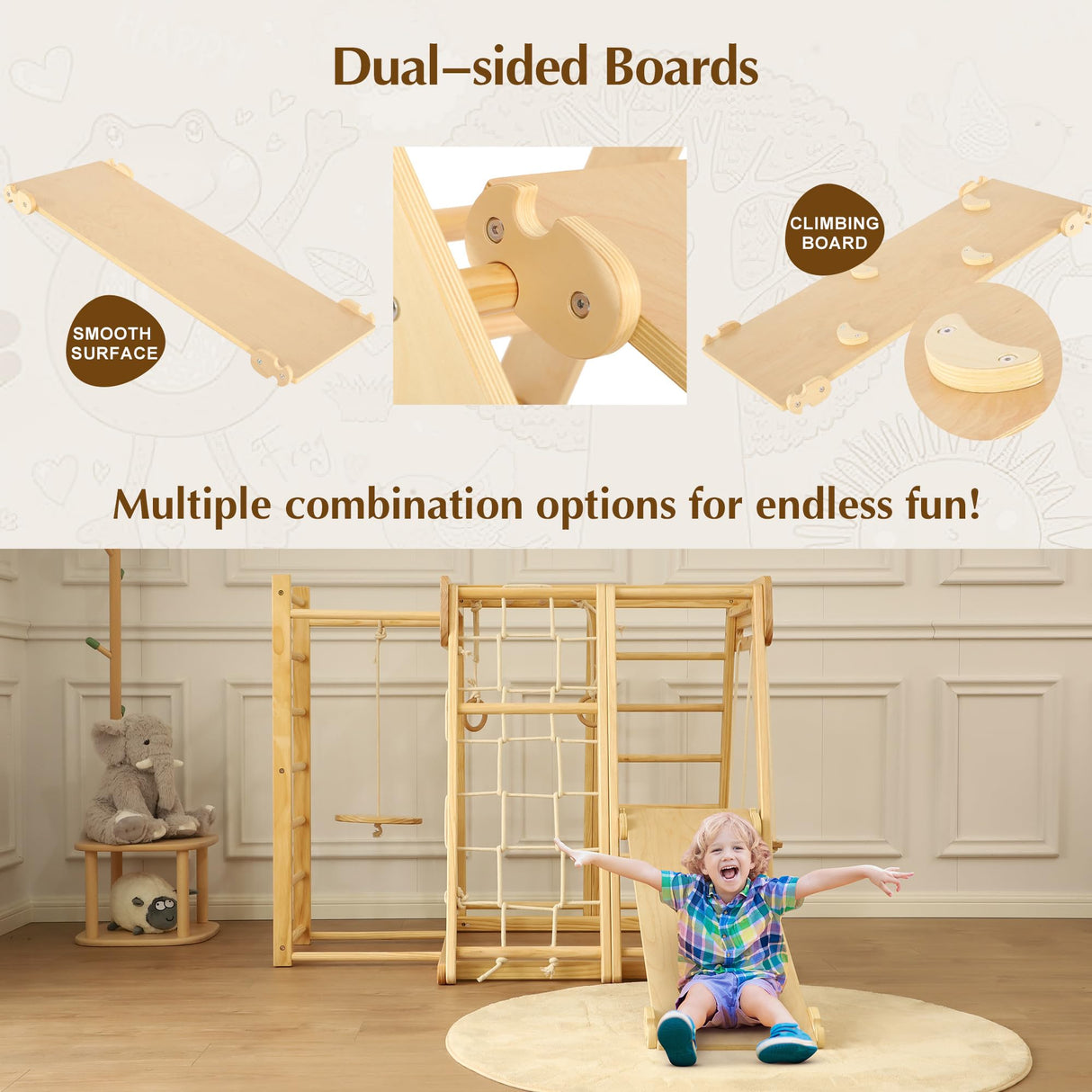 Belleur 8 in 1 Large Indoor Jungle Gym, Wooden Montessori Indoor Playground for Kids with Slide, Climbing Wall/Net, Rope Ladder, Monkey Bars, Swing, Hanging Ring, Climbing Toy for Toddler 2-8 Inside Belleur