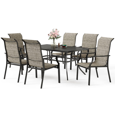 SUNSHINE VALLEY 7 Piece Patio Dining Sets for 6, Metal Outdoor Table and Chairs Set with 1 Patio Dining Table(1.57-1.9" Hole) and 6 Textilene Patio Dining Chairs, Outdoor Dining Set for Deck Backyard SUNSHINE VALLEY