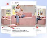 Hobestluk Couch Sofa 2-Seater Foam Sofa Loveseat for Small Spaces Comfy Sofas with Removable Cover Furry Couch with Pillows for Living Room, Bedroom, Apartment, Office (Pink, Loveseat) Hobestluk