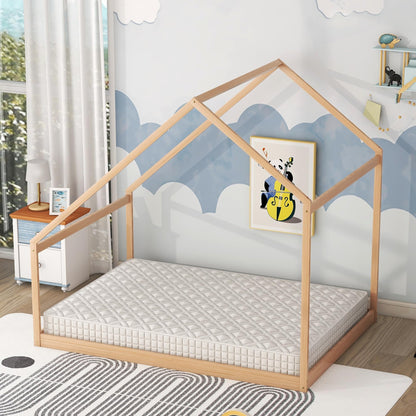 Merax Montessori Full Size Wooden House Bed Frame for Kids - Sturdy, Easy Assembly, Noise-Free - WoodArtSupply