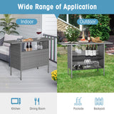 Tangkula Outdoor Wicker Bar Table, Patiojoy All Weather Patio Bar Height Table with 2 Metal Mesh Shelves & 2-Rail Steel Stemware Racks, Rattan Bar Counter Table for Backyard, Poolside (Mix Grey) Tangkula