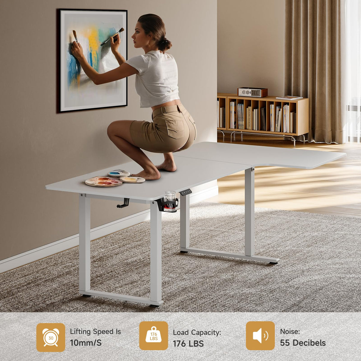 ONBRILL Standing Desk, 71x43 Inches L Shaped Desk with 4 Legs, Dual Motor and Memory Controller, Electric Stand Up Desk Adjustable Height from 28-46 Inches for Computer Workstation White ONBRILL