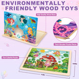 Princess Unicorn Mermaid Fairy Puzzles for Kids Ages 4-6, 4 Packs Wooden Jigsaw Puzzles for Toddlers Girls 2-4, Preschool Educational Puzzles Boards Toys Gifts for Girls Boys 3 4 5 6 Duchong