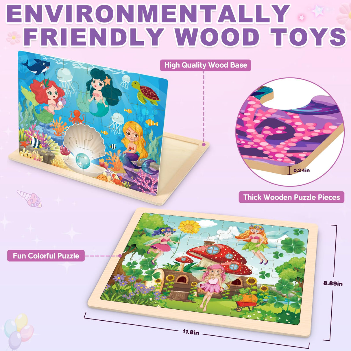 Wooden Princess Puzzles for Kids Age 3 4 5 Year Old, 4 Pack 24 Pcs Montessori Toddler Jigsaw Puzzles for Girl boy Activities Preschool Learning Educational Birthday Gift Travel Autistic Wooden Toys LACCHOUFEE