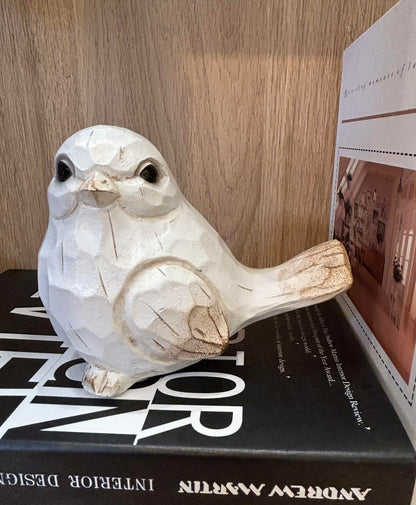 WHITE Bird Table Decor Wood Grain Effect Bird Figurine, Bird Statue Sculpture - Carved Rustic Animal Bird Ornaments - Home Decor Accents Collectible Bird Figurine for Wedding Housewarming Christmas