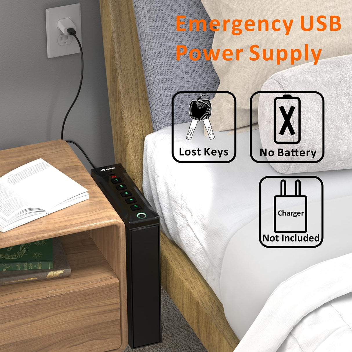 Z ZLJUAN Mounted Gun Safe for Pistols,Quick-Access Auto-Open Sliding Door Handgun Safe for Nightstand Wall Mount Bedside Desk Bed Gun Safes, Pistol Safe w/Biometric Fingerprint,Keypad Lock,Key Z ZLJUAN