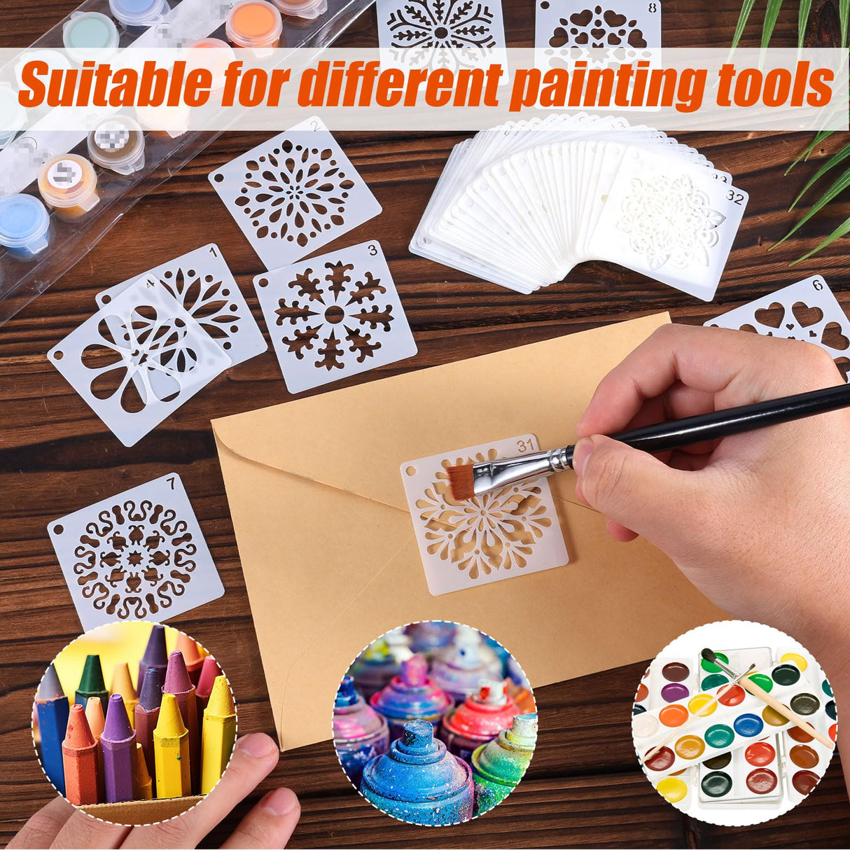60pcs Mandala Stencils for Painting, 2x2 Inch Reusable Mandala Dotting Stencil PET Crafts Art Drawing Templates for Rocks Wood Furniture Canvas Fabric Decoration DIY Projects (Style 2) BOXOB
