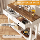 Homieasy Farmhouse Console Table with 2 Drawers, 32 Inch Small Sofa Table with Storage Shelf for Living Room, Behind Couch, Entryway Table for Hallway, Living Room, or Foyer, Rustic Brown and White Homieasy