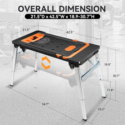 Auto Dynasty 7-in-1 Folding Workbench Portable Table Car Creeper with 4 Wheels for DIY Station, Garage, Repair Shop, as Dolly, Scaffold, Platform, Sawhorse, and Hand Truck, Height Adjustable  - WoodArtSupply