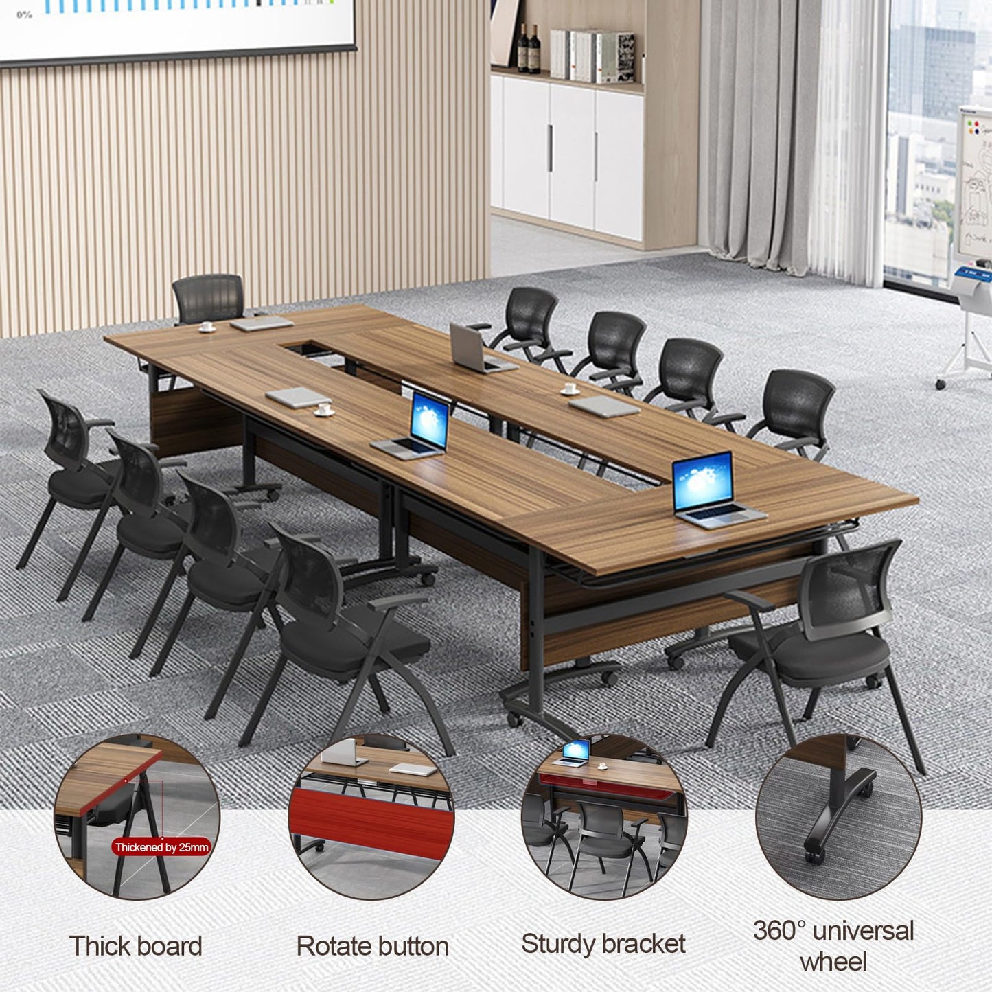 Conference Room Table Folding Conference Table, Foldable Flip Top Training Seminar Table, Office Training Room Table with Silent Wheels, Modern Meeting Table for Office Classroom (1Pack 47.2i - WoodArtSupply