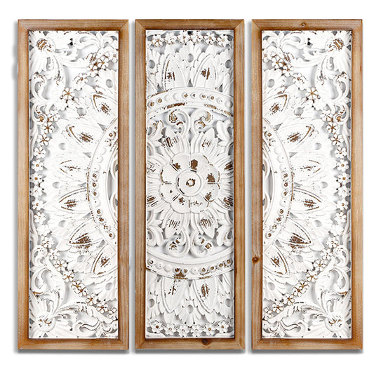 SHOXREM Large Carved Wood Sculpture Panels Set, Antique Wooden Panels Wall Art Décor for Farmhouse Luxury House.Style C