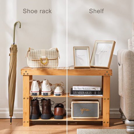 Pipishell 3 Tier Bamboo Shoe Rack Bench - Sturdy Organizer Holds up to 300lbs for Entryway, Bedroom, Living Room, Balcony Pipishell